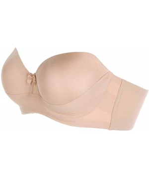 Bras Women's Strapless Seamless T-Shirt Thin Bra with Removable Straps - Beige - C418HC43EQ4