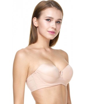 Bras Women's Strapless Seamless T-Shirt Thin Bra with Removable Straps - Beige - C418HC43EQ4