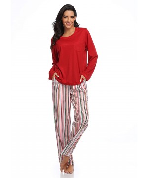 Sets Pajamas for Women Knit Long Sleeve 2 Piece Pajamas Set Sleepwear Ladies Soft Loungewear - Red - CF18ZUOH7UI