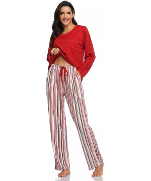 Sets Pajamas for Women Knit Long Sleeve 2 Piece Pajamas Set Sleepwear Ladies Soft Loungewear - Red - CF18ZUOH7UI