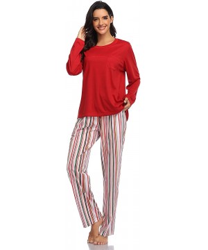 Sets Pajamas for Women Knit Long Sleeve 2 Piece Pajamas Set Sleepwear Ladies Soft Loungewear - Red - CF18ZUOH7UI