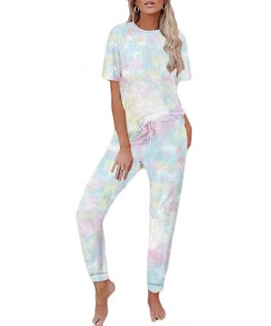 Sets Women Homwear Jogging Pants Trousers Tie-Dyed Casual Long/Short-Sleeve Pajamas PJ Set - 31 - CW19D0WSAXH