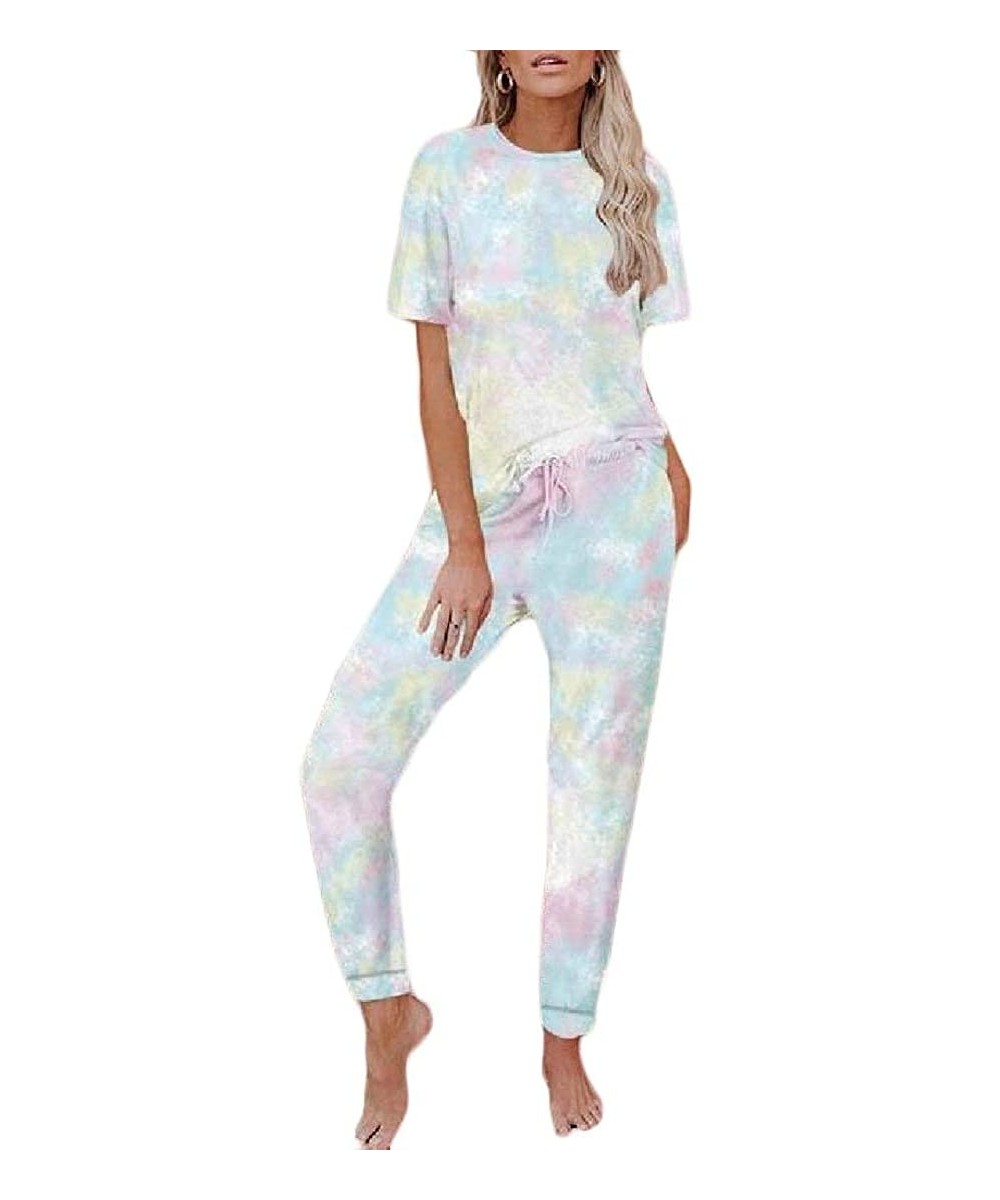 Sets Women Homwear Jogging Pants Trousers Tie-Dyed Casual Long/Short-Sleeve Pajamas PJ Set - 31 - CW19D0WSAXH