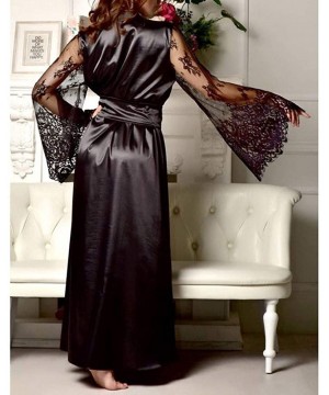 Nightgowns & Sleepshirts Satin Long Nightdress Silk Lace Lingerie Nightgown Sleepwear Sexy Robe for Women - Black - CG193CDUWMM