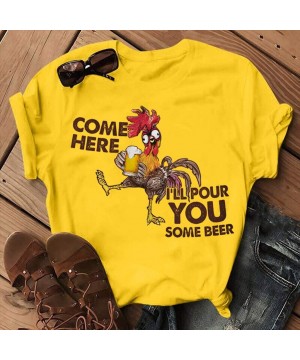 Tops Women's Casual Loose Round Neck Short Sleeve Letter Print Top Blouse T-Shirt - N-yellow - CA19DLHN500