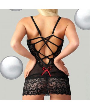 Thermal Underwear Women Sexy Lingeries Bow Lace Underwear Spice Suit Temptation Lingeries Thin Pajamas - Red - CW18SC9DZX3