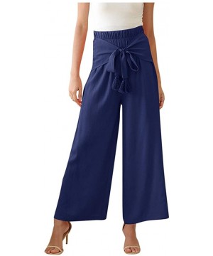 Slips Women's Wide Bow Leg Pants Summer Casual Comfy Workout High Waist Active Elastic Waist Trousers - Navy - CL190U3XO69