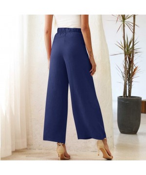 Slips Women's Wide Bow Leg Pants Summer Casual Comfy Workout High Waist Active Elastic Waist Trousers - Navy - CL190U3XO69