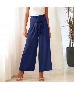 Slips Women's Wide Bow Leg Pants Summer Casual Comfy Workout High Waist Active Elastic Waist Trousers - Navy - CL190U3XO69