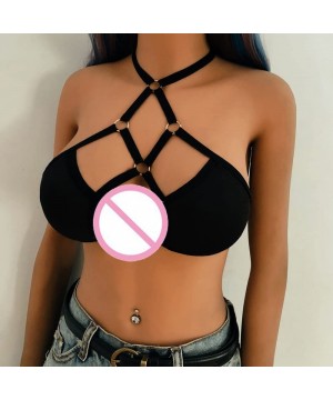 Bras Women Sexy Lace Shiner Paillette Bandage Lingerie Corset Push Up Bra Underwear (Black-LJL9140 M) - CJ18O97YZGN