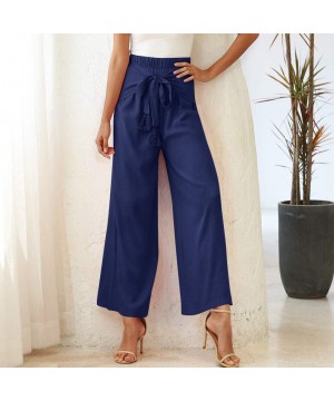 Slips Women's Wide Bow Leg Pants Summer Casual Comfy Workout High Waist Active Elastic Waist Trousers - Navy - CL190U3XO69