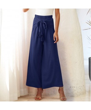 Slips Women's Wide Bow Leg Pants Summer Casual Comfy Workout High Waist Active Elastic Waist Trousers - Navy - CL190U3XO69