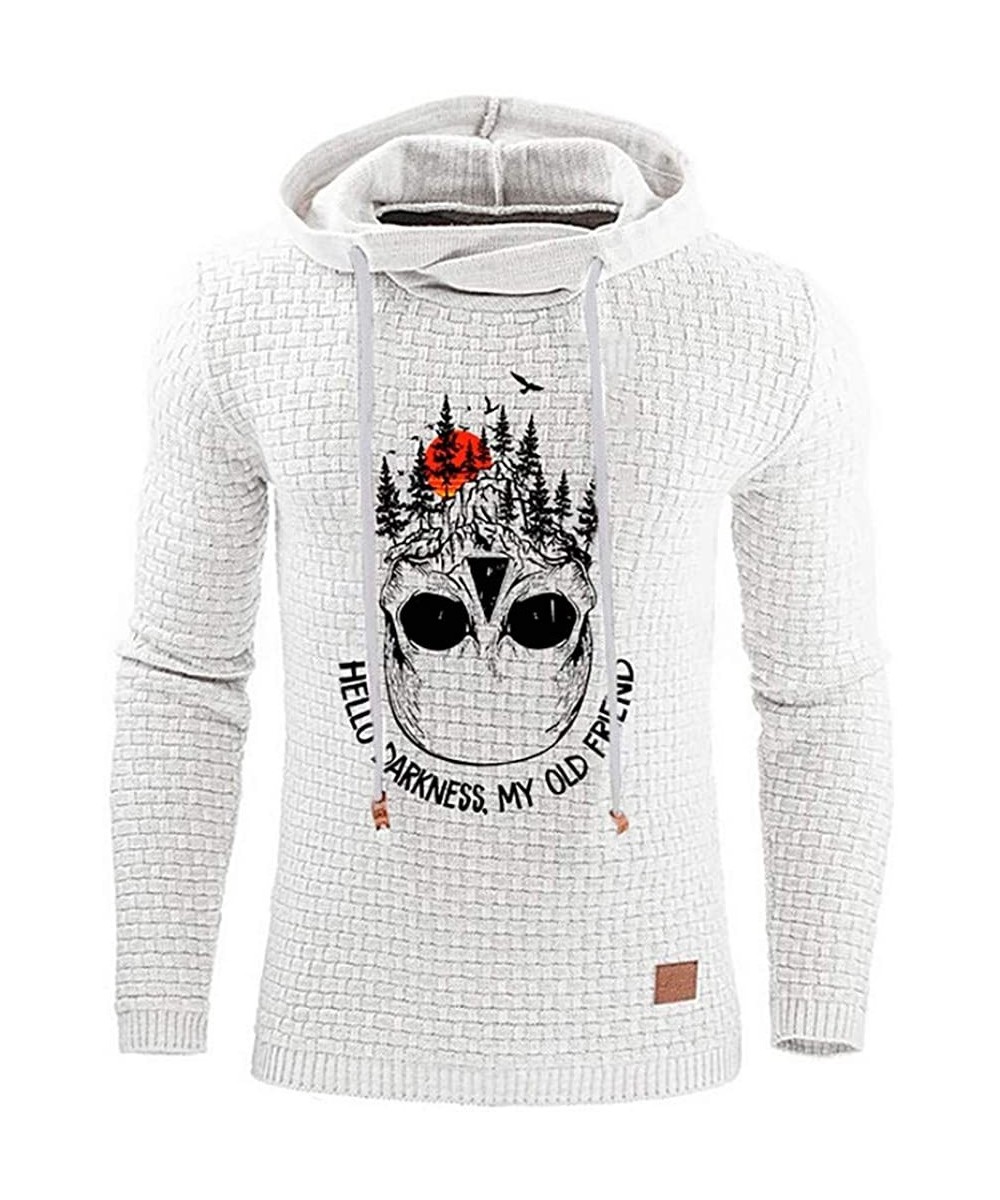 Thermal Underwear Men Hoodie Lattice Splicing Button Pullover Long Sleeve Hooded Sweatshirt Tops - White - CK1934IGKAN