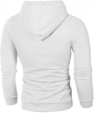 Thermal Underwear Men Hoodie Lattice Splicing Button Pullover Long Sleeve Hooded Sweatshirt Tops - White - CK1934IGKAN