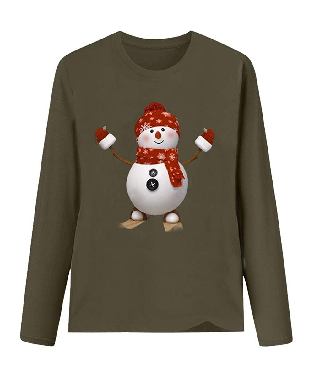 Nightgowns & Sleepshirts Women's Christmas Plus Size Shirts Casual Pull Sleeve Snowman Print Pullover Solid Loose Fall Blouse...