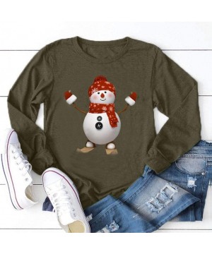 Nightgowns & Sleepshirts Women's Christmas Plus Size Shirts Casual Pull Sleeve Snowman Print Pullover Solid Loose Fall Blouse...