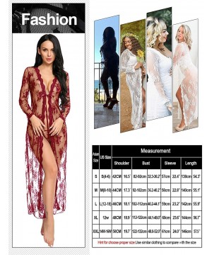 Robes Lingerie for Women Sexy Long Lace Dress Sheer Gown See Through Kimono Robe - Wine Red - CB19CMLW45X