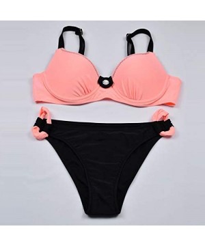 Accessories 2 PCS Bikinis Set Women's Bandeau Bandage Brazilian Swimwear Sexy Push-Up Beachwear Swimsuit - Pink - C918M7GOE39