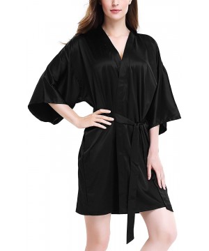 Robes Womens Silk Robe Kimono Robe Bridesmaid Satin Robe Knee Length Women Robes S~XL - Black - C418KQANOOE