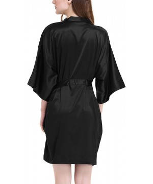 Robes Womens Silk Robe Kimono Robe Bridesmaid Satin Robe Knee Length Women Robes S~XL - Black - C418KQANOOE