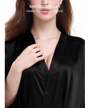 Robes Womens Silk Robe Kimono Robe Bridesmaid Satin Robe Knee Length Women Robes S~XL - Black - C418KQANOOE