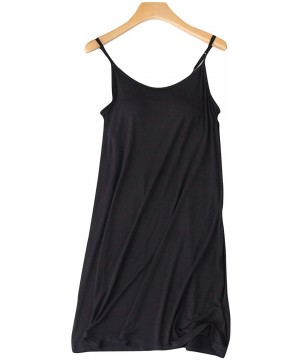 Slips Womens Full Slip Dress Built-in Bra Chemisole Sleepwear Adjustable Spaghetti Strap Nightgown - Black - CH198GXQ665