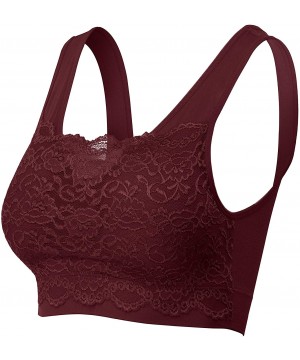 Bras Women's Seamless Lace Bra Top with Front Lace Cover Sports Bra - 6632 Dk Burgundy - C6196WITL24