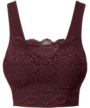 Bras Women's Seamless Lace Bra Top with Front Lace Cover Sports Bra - 6632 Dk Burgundy - C6196WITL24