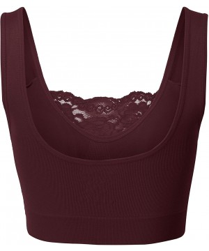 Bras Women's Seamless Lace Bra Top with Front Lace Cover Sports Bra - 6632 Dk Burgundy - C6196WITL24