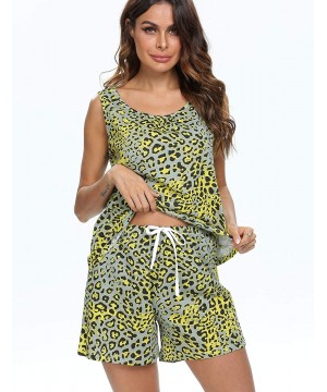 Nightgowns & Sleepshirts Women's Cute Sleeveless Print Tee and Shorts Sleepwear Tank Top Pajama Set - Leopard - CM18T04D6NL