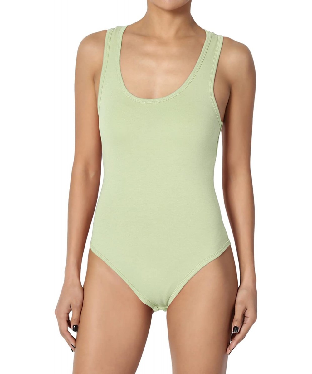 Shapewear Basic Cotton/Span Scoop Neck Tank Bodysuit Sleeveless Leotard One-Piece - Sage - CA180ANDEE3