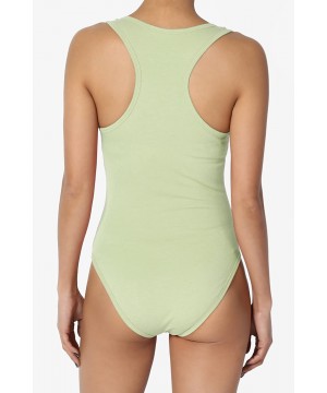 Shapewear Basic Cotton/Span Scoop Neck Tank Bodysuit Sleeveless Leotard One-Piece - Sage - CA180ANDEE3