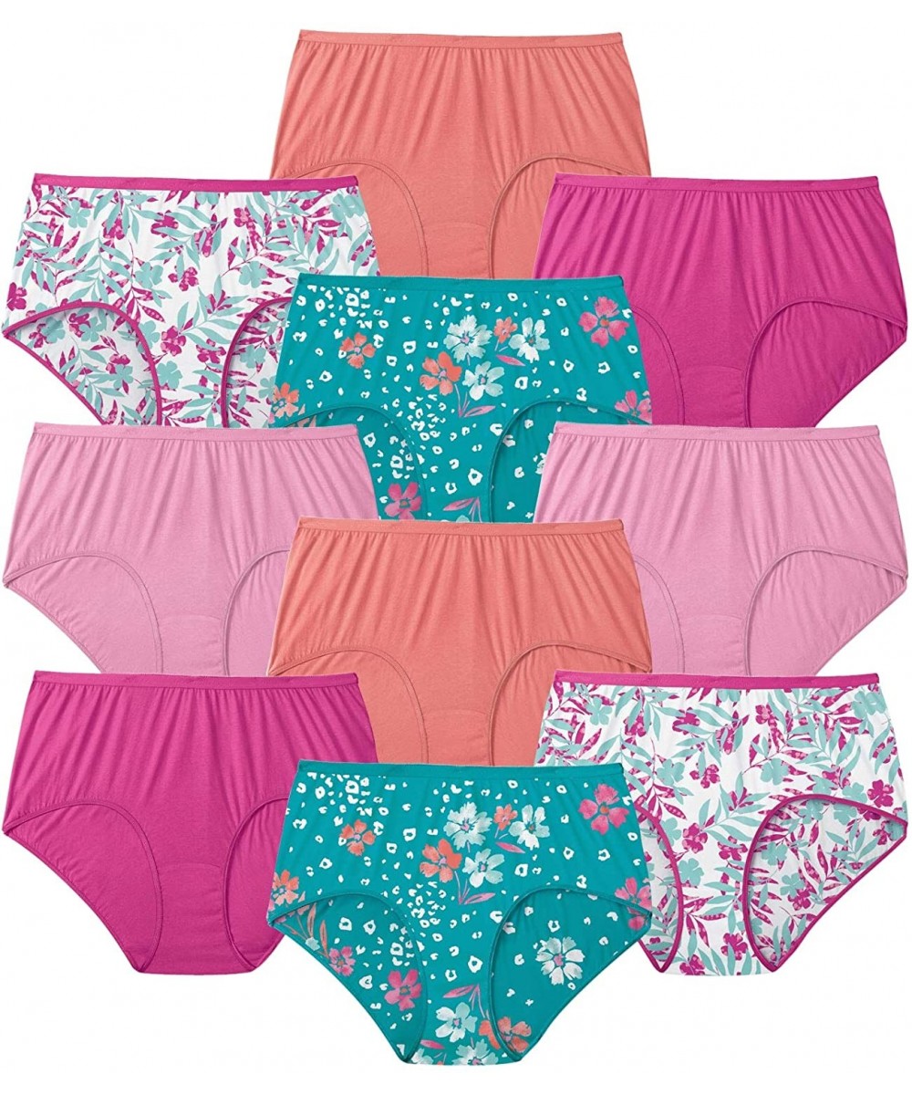 Panties Women's Plus Size 10-Pack Pure Cotton Full-Cut Brief Underwear - Floral Animal Pack (0427) - CM1963T536W