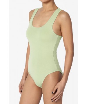 Shapewear Basic Cotton/Span Scoop Neck Tank Bodysuit Sleeveless Leotard One-Piece - Sage - CA180ANDEE3