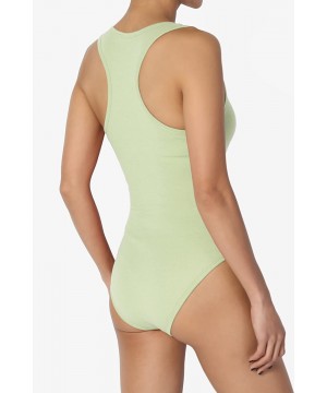 Shapewear Basic Cotton/Span Scoop Neck Tank Bodysuit Sleeveless Leotard One-Piece - Sage - CA180ANDEE3