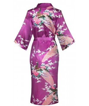 Robes Women's Peacock Floral Lightweight Kimono Robe Bride Bridesmaid Dress Gown - Purple - CA199I6DS0K