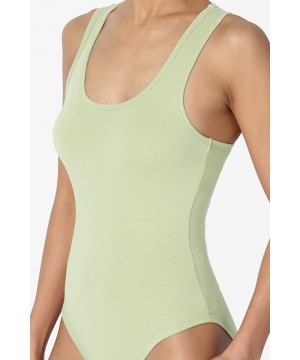 Shapewear Basic Cotton/Span Scoop Neck Tank Bodysuit Sleeveless Leotard One-Piece - Sage - CA180ANDEE3