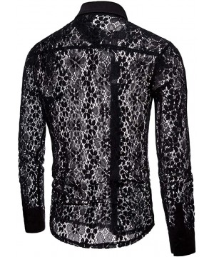 Undershirts Mens Sexy Shirts See Through Undershirts Long Sleeve Blouse - Black02 - CV199XO35AI