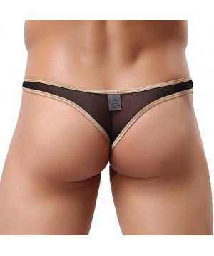 G-Strings & Thongs Mens Sheer Openwork Thongs G-String T-Back Underwear Briefs Panties Shorts - Black - CQ18AZ4ORZW