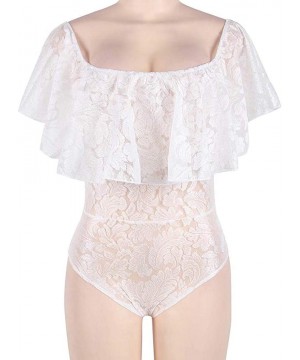 Shapewear Women's Sexy Ruffle Off Shoulder Bodysuits Lace Mesh See Through Leotard Top - R80496white - CY18AUCIRY8