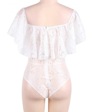 Shapewear Women's Sexy Ruffle Off Shoulder Bodysuits Lace Mesh See Through Leotard Top - R80496white - CY18AUCIRY8