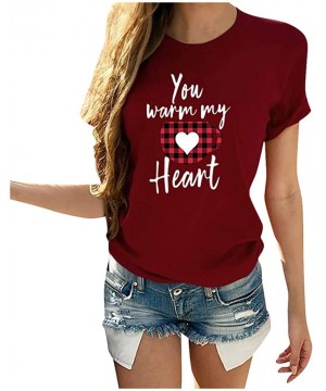 Thermal Underwear Women's Short Sleeve Tee Shirt Valentine's Day Casual Heart Print Blouse Round Neck Daily Tops T-Shirt - Wi...