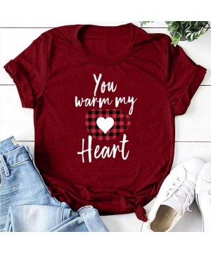 Thermal Underwear Women's Short Sleeve Tee Shirt Valentine's Day Casual Heart Print Blouse Round Neck Daily Tops T-Shirt - Wi...