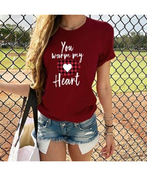 Thermal Underwear Women's Short Sleeve Tee Shirt Valentine's Day Casual Heart Print Blouse Round Neck Daily Tops T-Shirt - Wi...