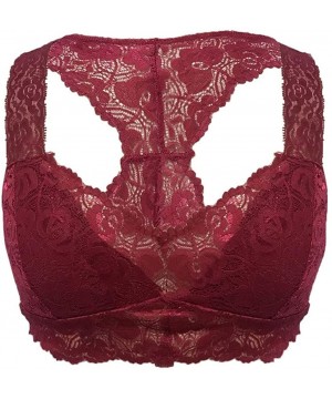 Bras Womens Plus Size Vest Crop Wire Free Lingerie Sexy V-Neck Bra Underwear - Wine - CM18YZS56HO