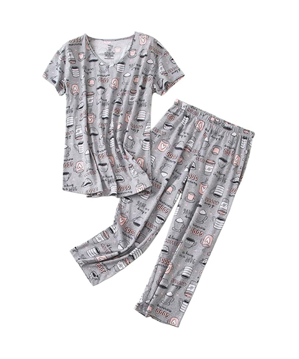 Nightgowns & Sleepshirts Women's Cute Cartoon Pajamas Casual 2 Pieces Sleepwear Set Nightwear - Short Sleeve/Cup - CC18S752AHK