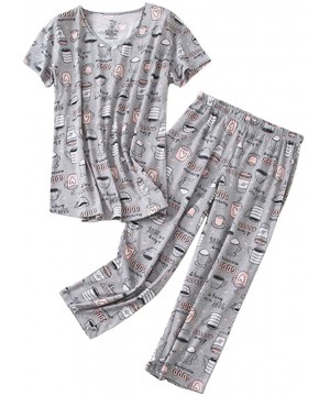 Nightgowns & Sleepshirts Women's Cute Cartoon Pajamas Casual 2 Pieces Sleepwear Set Nightwear - Short Sleeve/Cup - CC18S752AHK