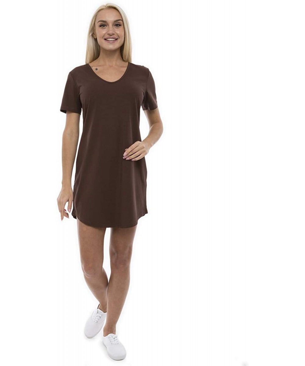 Nightgowns & Sleepshirts Women's Casual Dress Loose Fit V-Neck Nightgown - Brown - CX18WRWR8T3