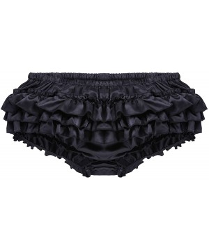 Briefs Men's Satin Frilly Briefs Sissy Crossdress Ruffled Skirted Panties Bloomer - Black - CQ18SN4ERXM