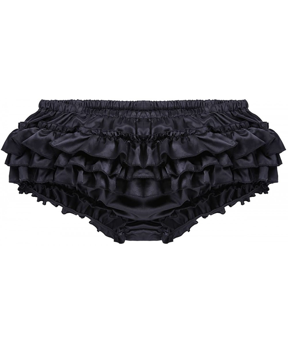 Briefs Men's Satin Frilly Briefs Sissy Crossdress Ruffled Skirted Panties Bloomer - Black - CQ18SN4ERXM